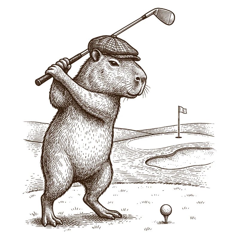 Funny Capybara Playing Golf Golfer