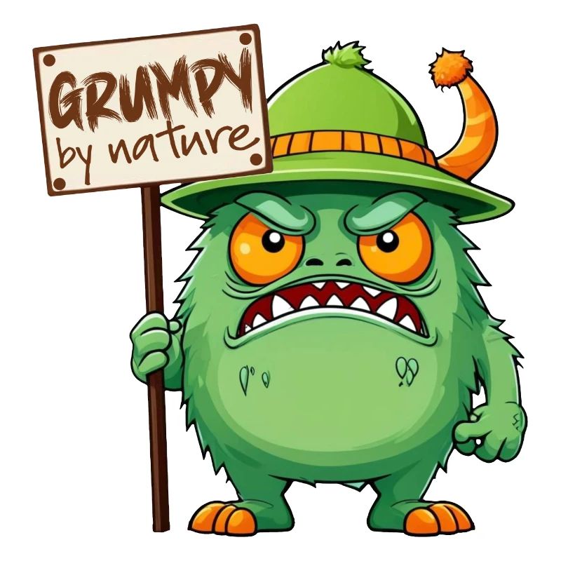 Funny monster grumpy grumpy bad-tempered