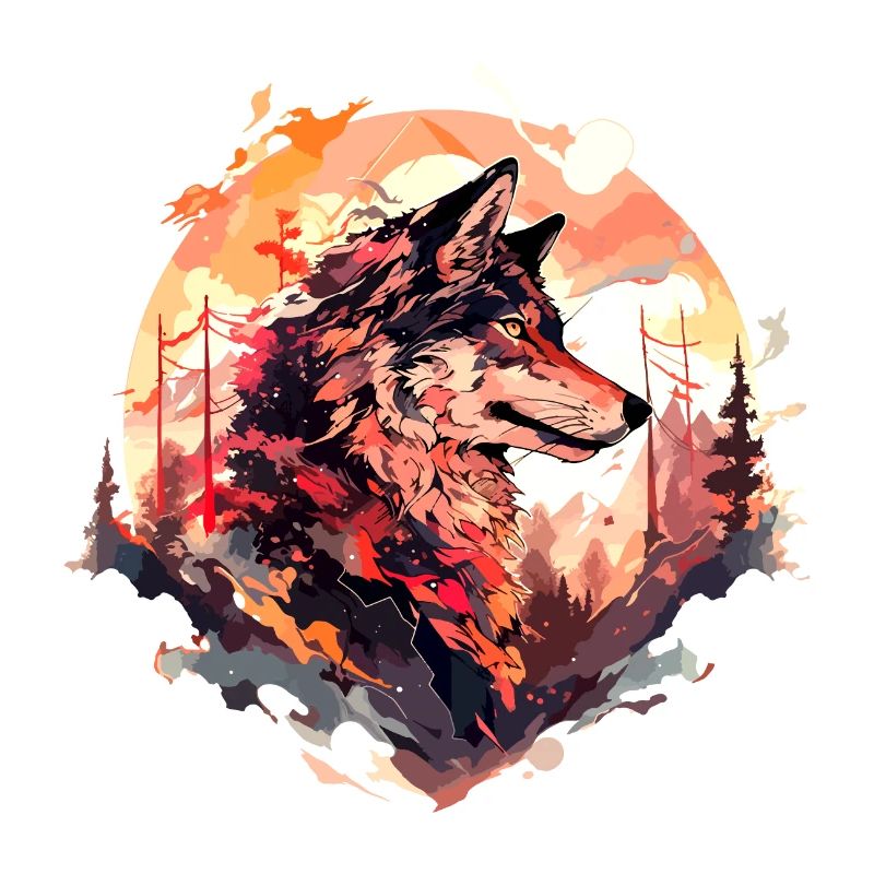 Wolf Wolf’s Head Nature Wilderness Forest Trees Art
