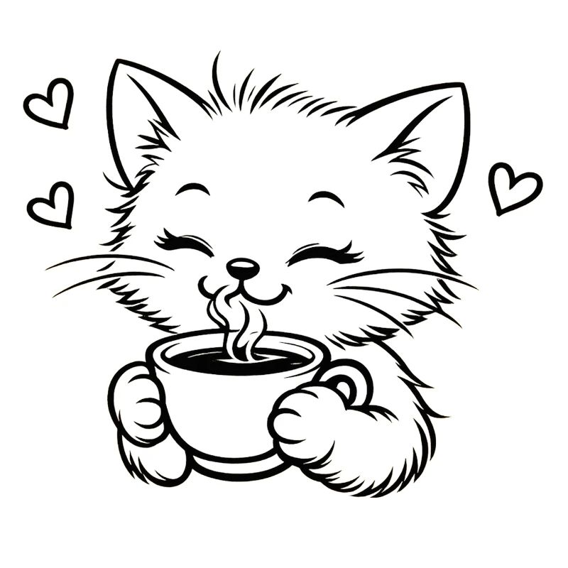 Kitten drinks coffee cuddle magic