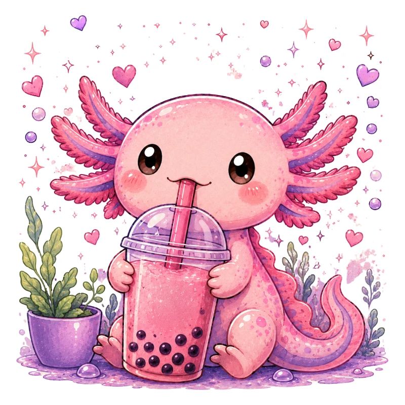 Pink Axolot mit Bubble Tea