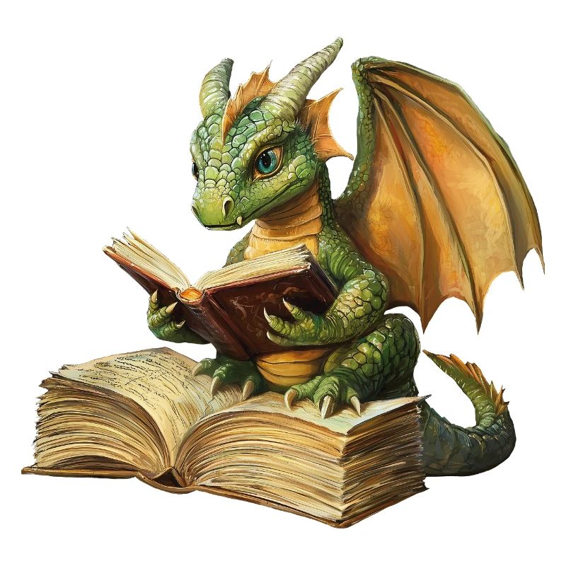 Drache liest Buch