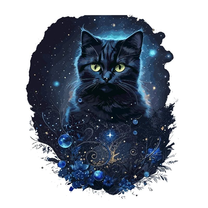 Chat noir mystique dans l’espace