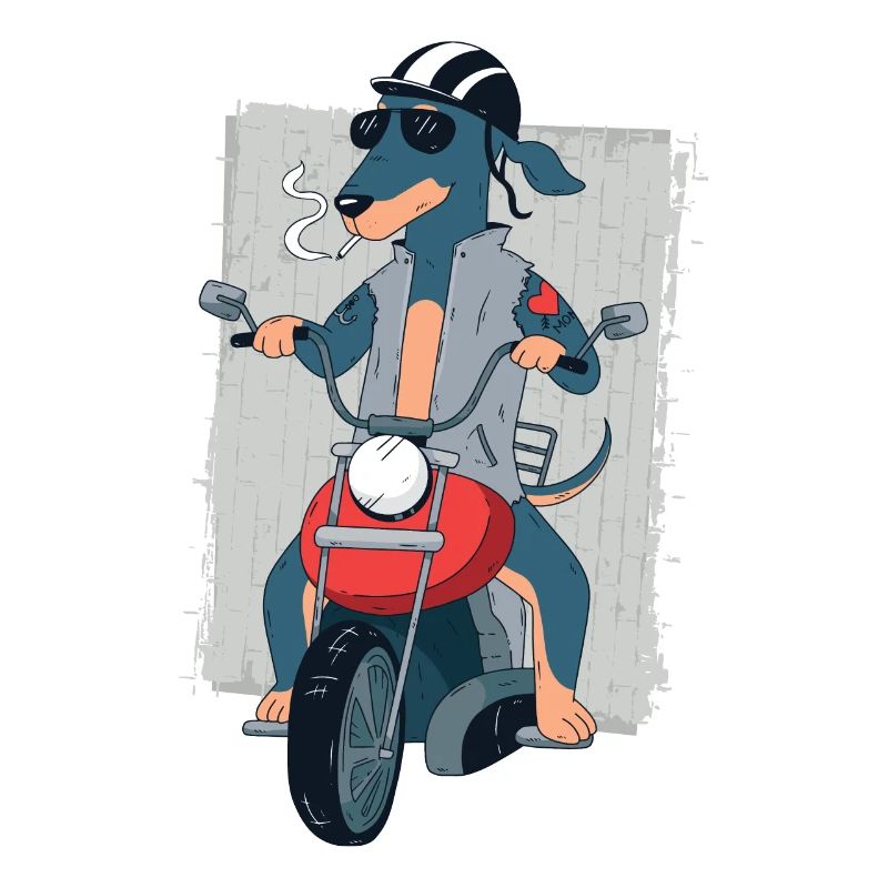 Dachshund rocker on motorcycle biker gift 1187