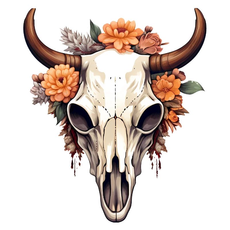 Bull Dead Skull in Boho Style