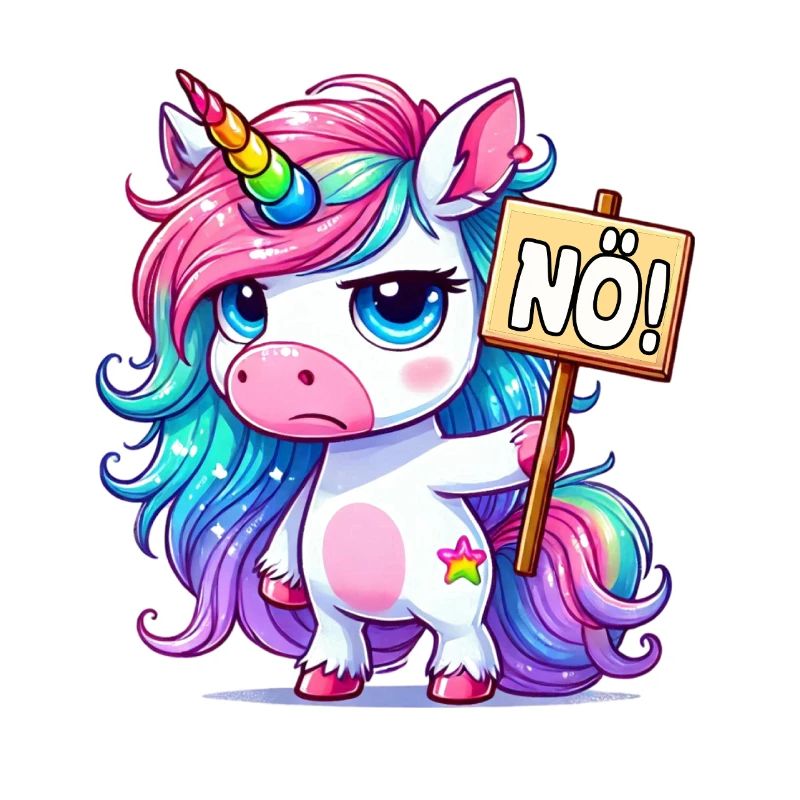 Regenbogen-Einhorn mit Nein-Schild