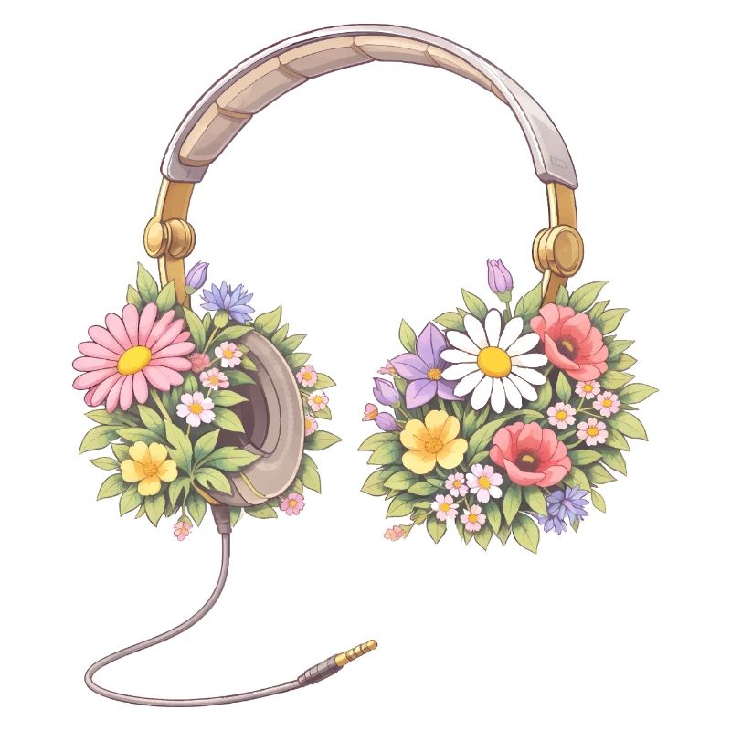Kopfhörer mit Blumen Illustration