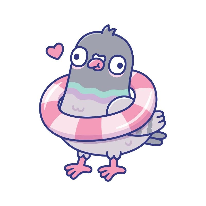 Funny Derpy Pigeon With Pool Float Around Its Neck