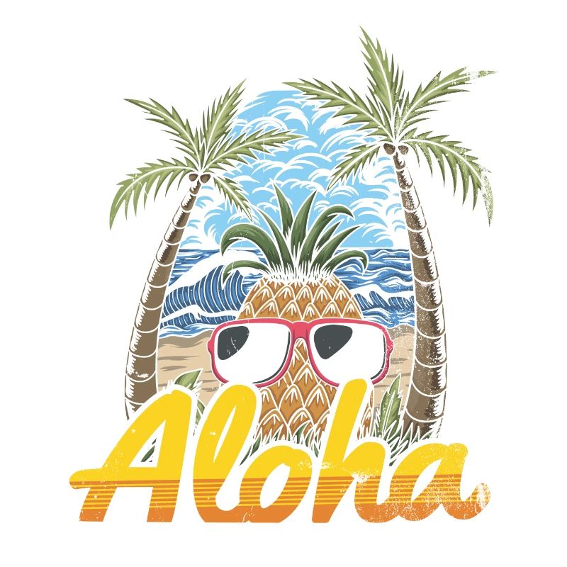 Aloha Pineapple And Pine Tree Design For The Beach