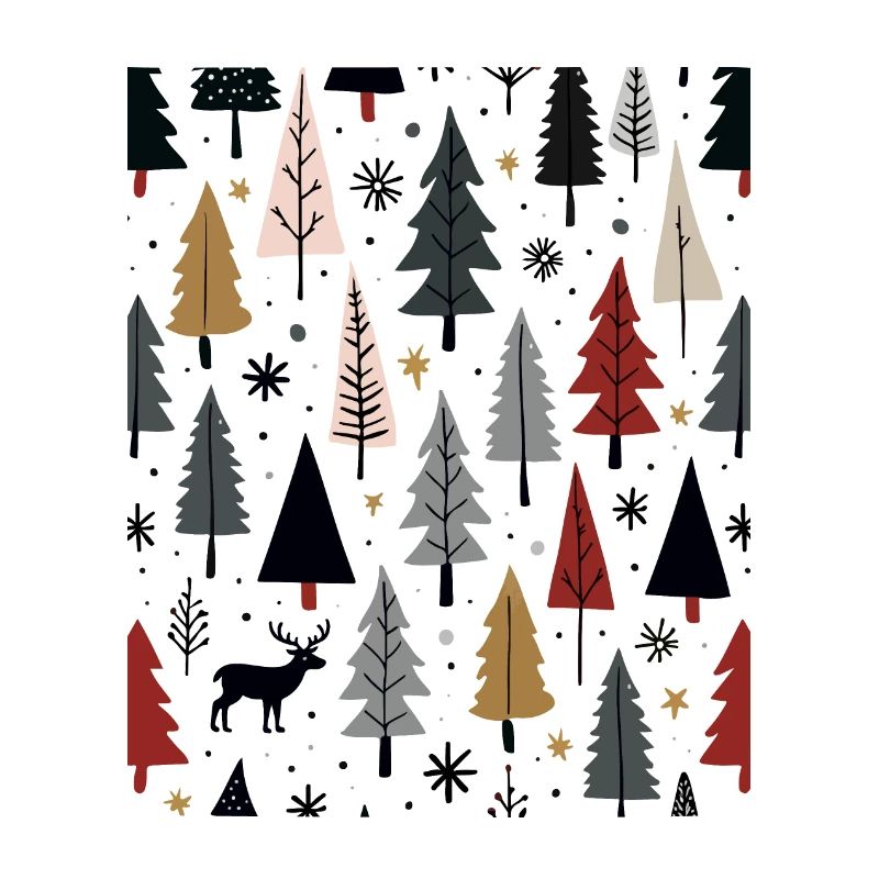 Scandinavian Christmas Elements and Winter Trees