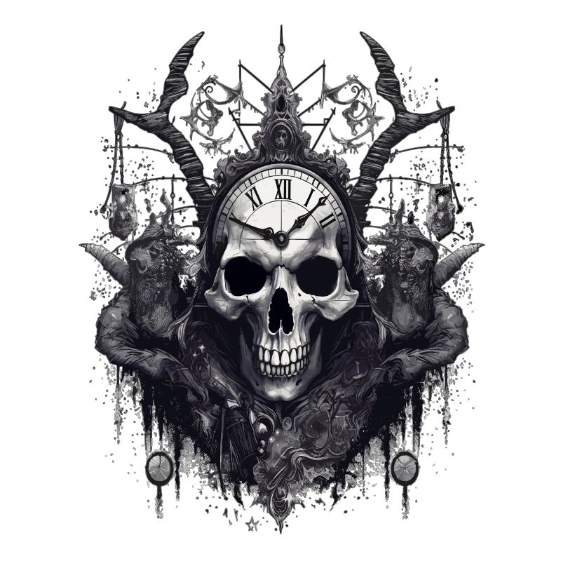 Gothic Witchcraft Ritual Dark Skull Clock Horror