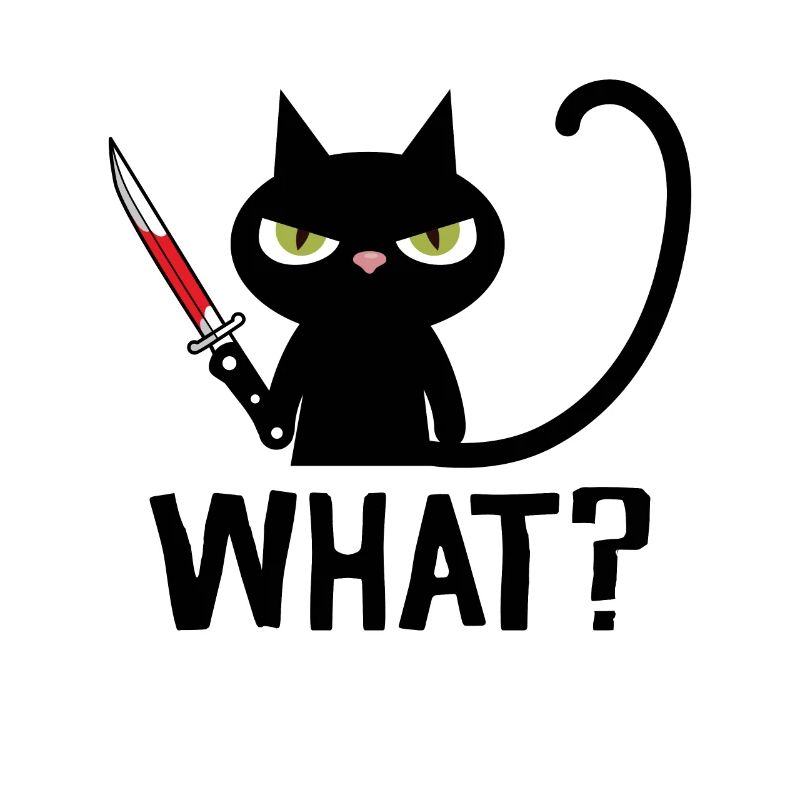 Was? | schwarze Ninja-Katze mit Messer