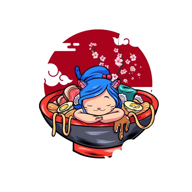Funny Sleeping Cat Ramen Cute Kitten