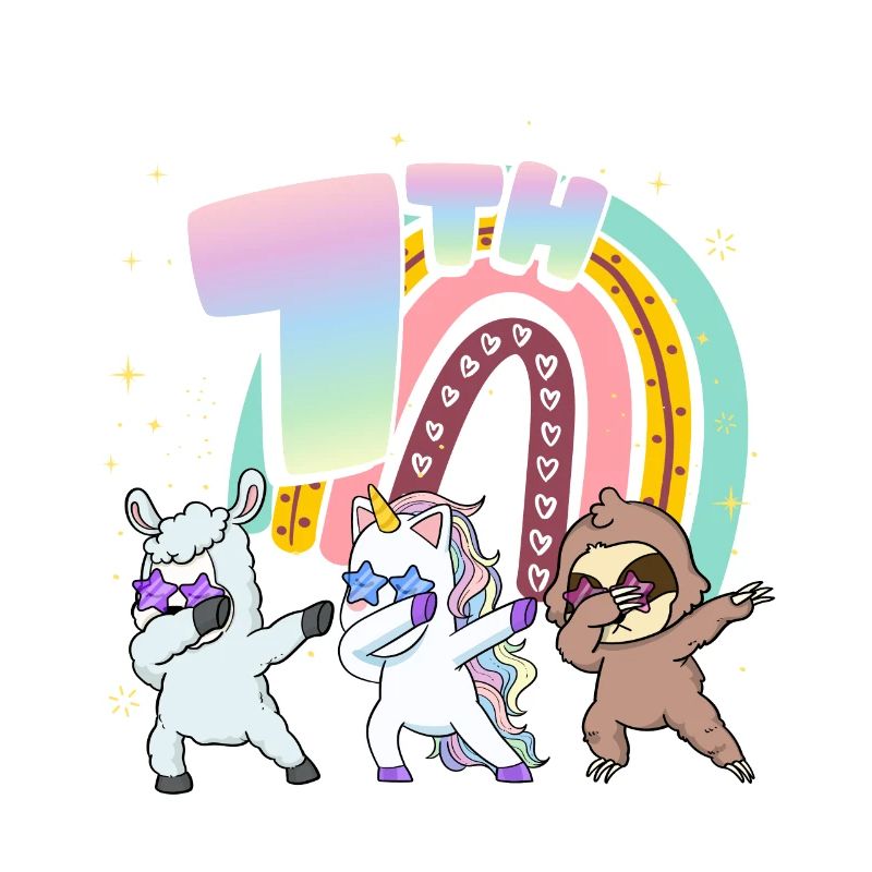 7th Birthday Dabbing Llama Unicorn Sloth | 7th
