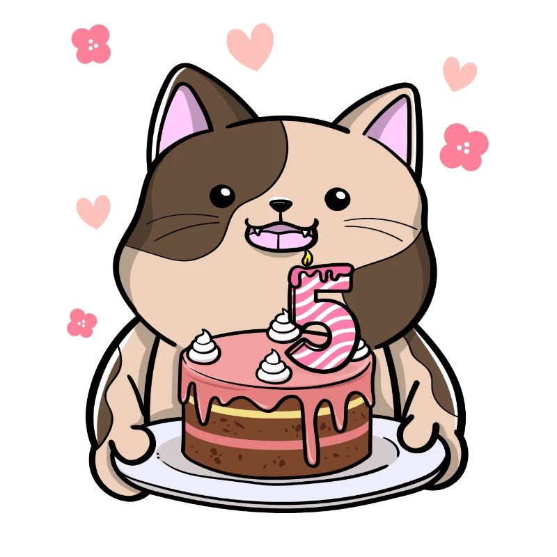 Chubby cat keeps a birthday cake 5.
