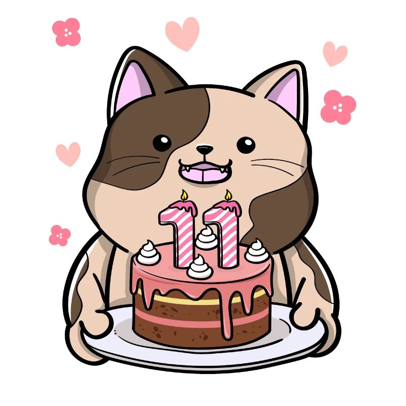 Chubby cat holds a birthday cake 11.