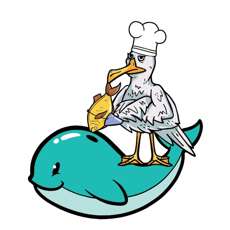 Seagull cook fish camouflage shark cooking fish