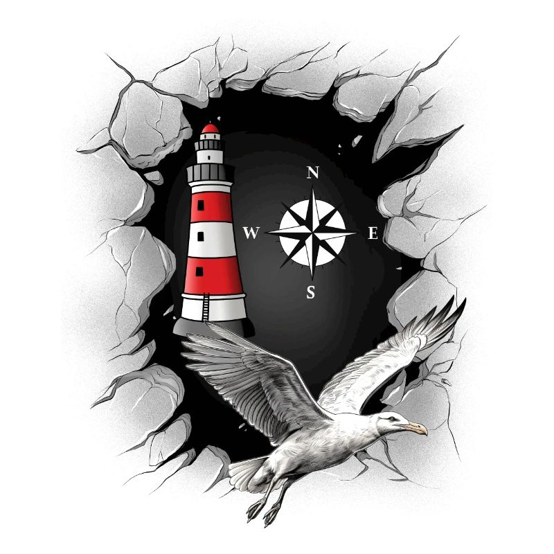 Möwe Leuchtturm Kompass maritim
