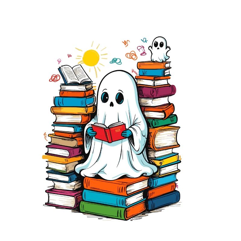Reading Halloween Ghost Book Lover Style