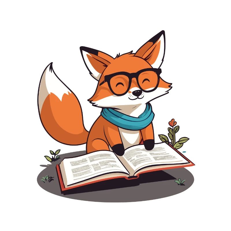Cute book lover fox with glasses