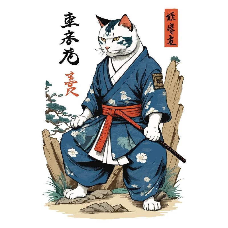 Samurai Katze Vintage Ukiyo-E Japan Kunst