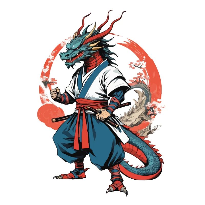 Dragon Samurai Vintage Ukiyo-e Style Artwork