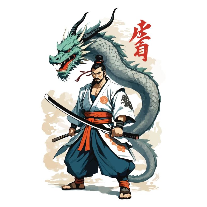 Samouraï Dragon Vintage Ukiyo-e Style Artwork