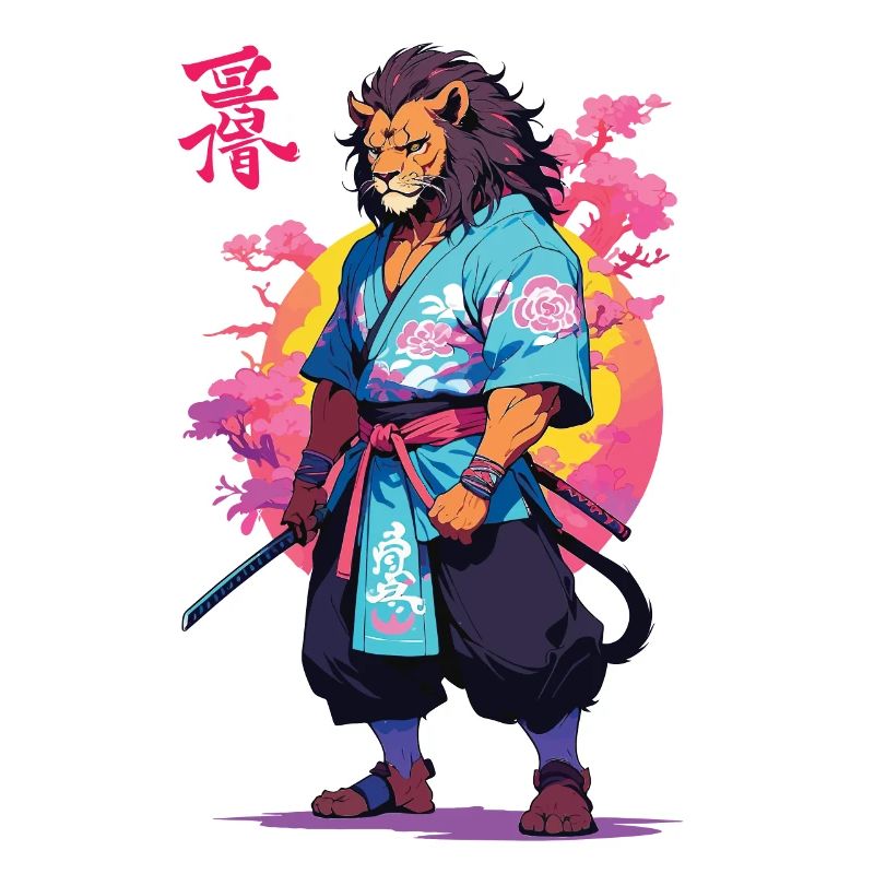 Samurai Cat Vaporwave Aesthetic Design