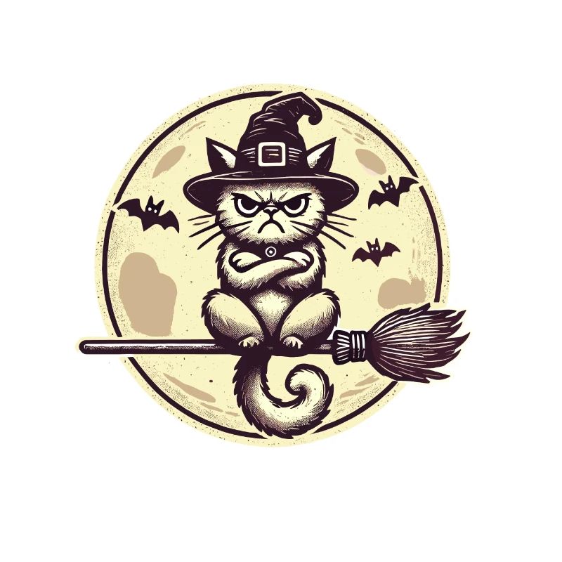 Funny Witch Cat Grumpy Magician Cat