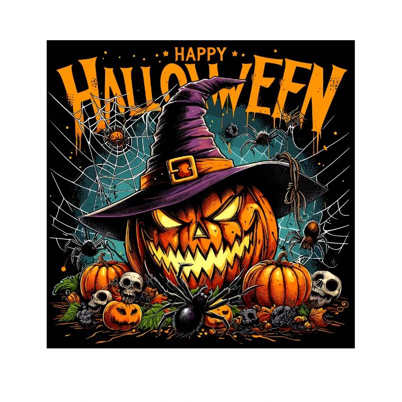 Halloween Pumpkin Grimace Witch Hat Spider Horror