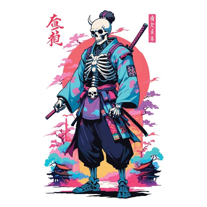 Oni Skeleton Samurai & Vaporwave Design esthétique