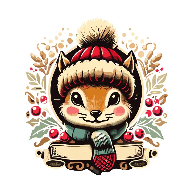 Écureuil de Noël avec chapeau et écharpe