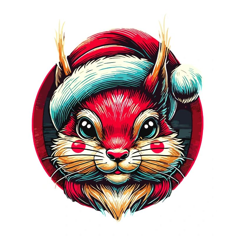 Cheerful squirrel with a santa hat