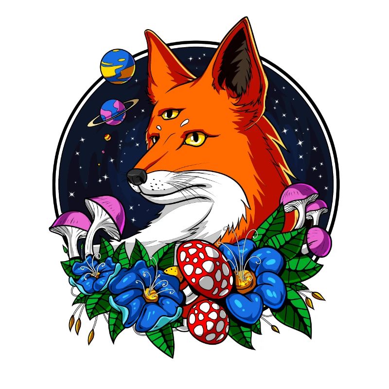 Psychedelic Fox Magic Mushrooms Third Eye