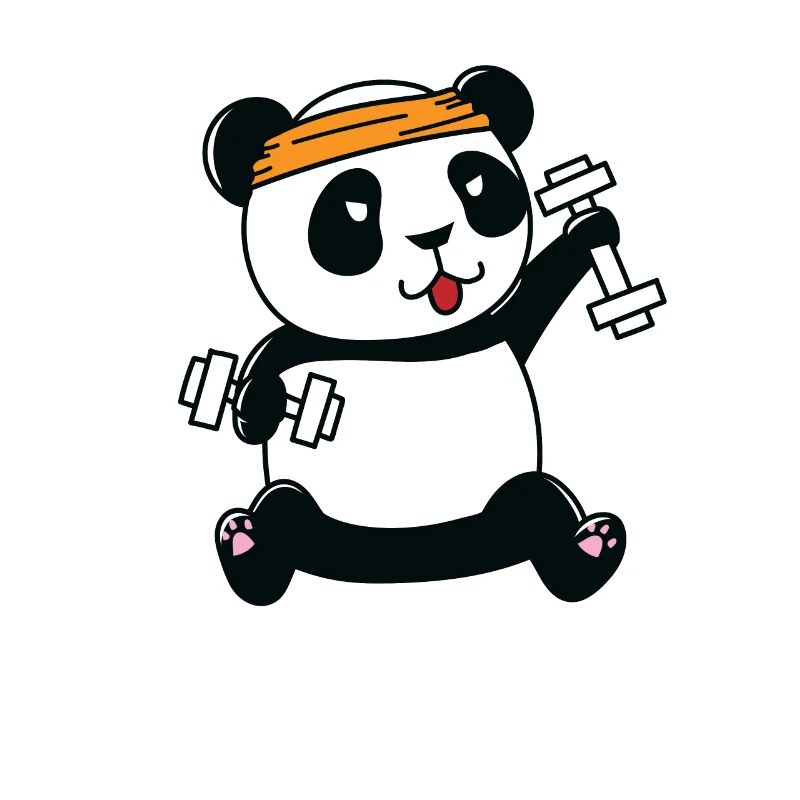 Panda bear trained with dumbbells