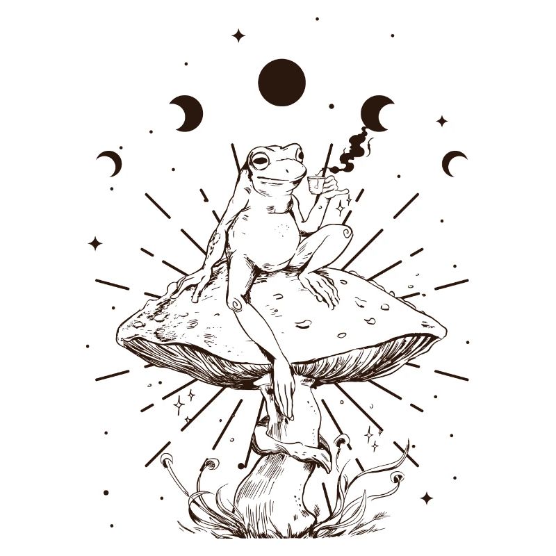 Cottagecore Aesthetic Moon Phases Frog Sipping Tea