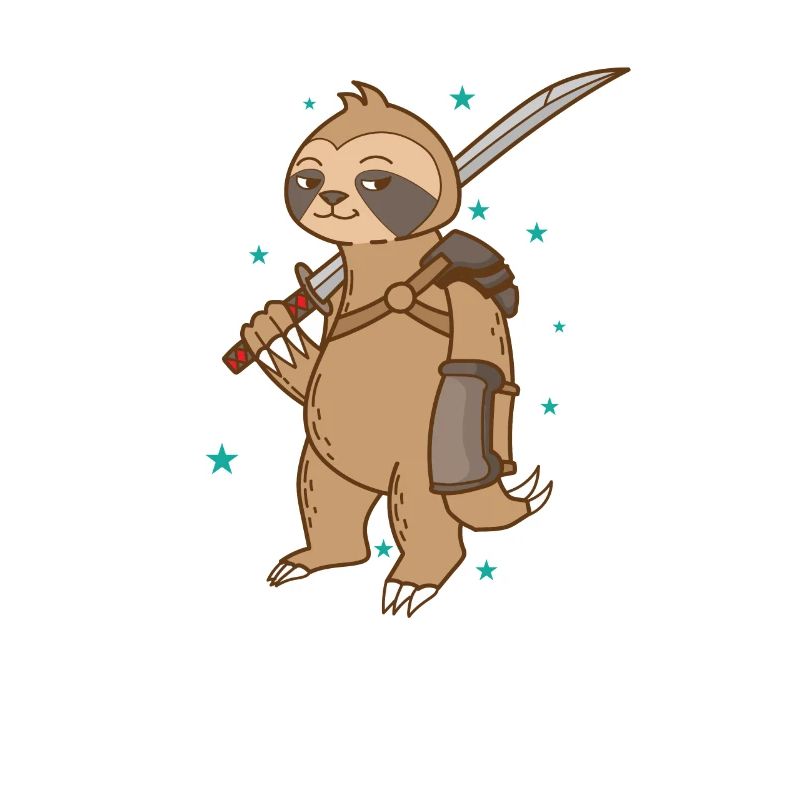 Sloth with knight's armor and sword lazy