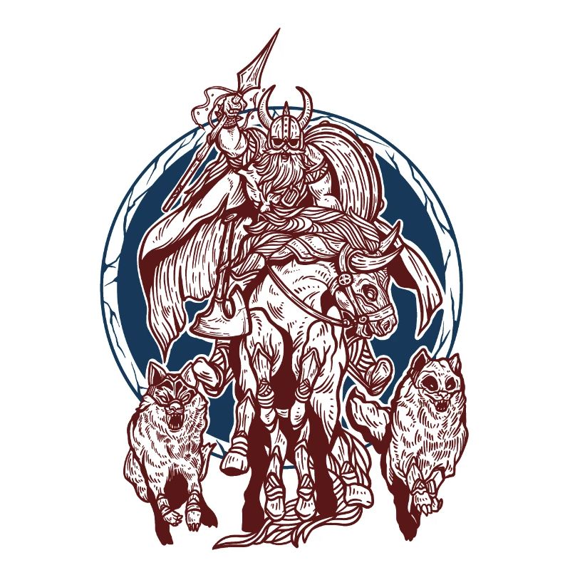 Wikinger Odin mit Sleipnir & Gungnir Design
