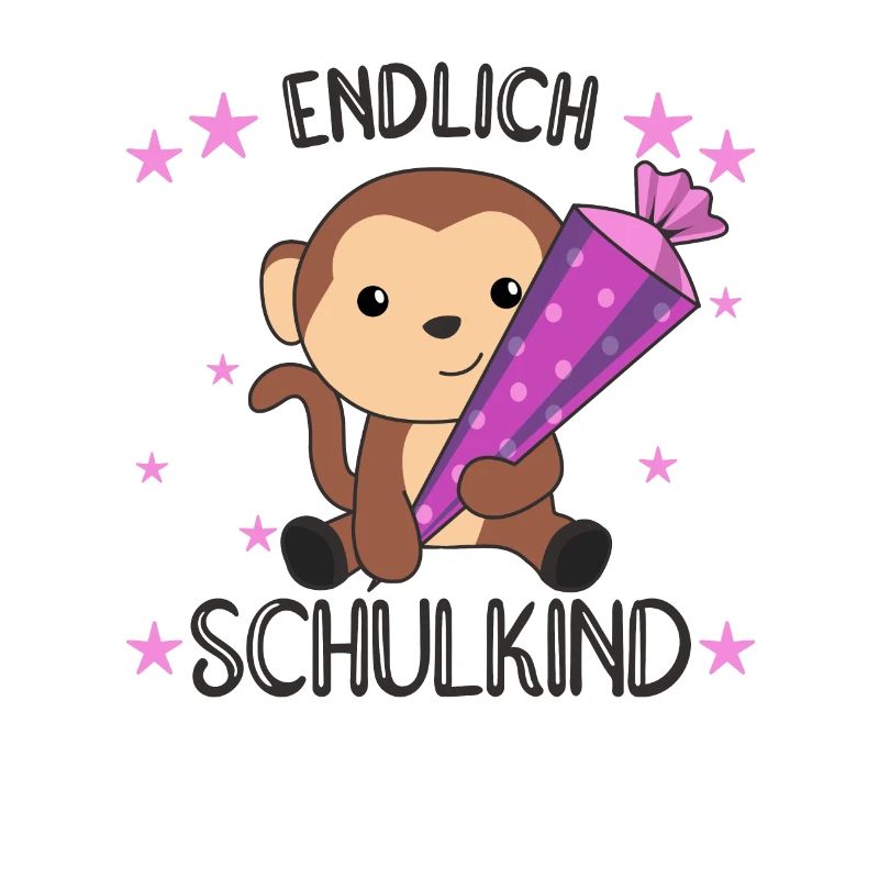 endlich Schulkind Einschulung Schule Affe