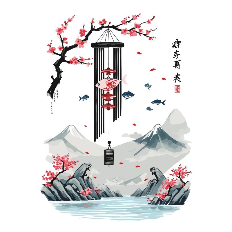 Ukiyo-E Cherry Blossom Pisces Wind Bells Design