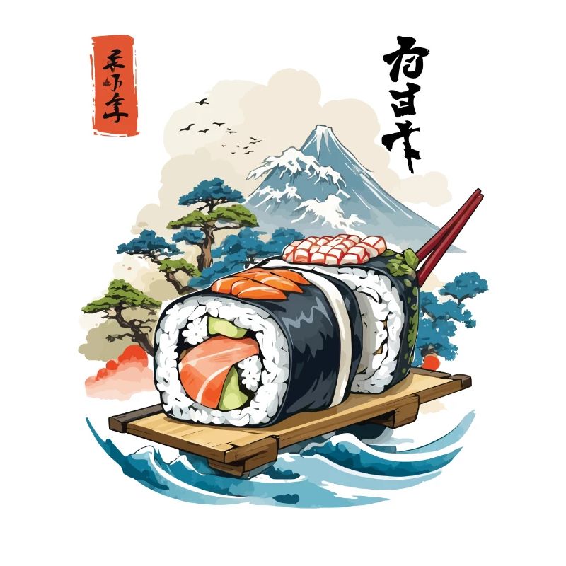 Conception d’œuvres d’art Ukiyo-E Sushi