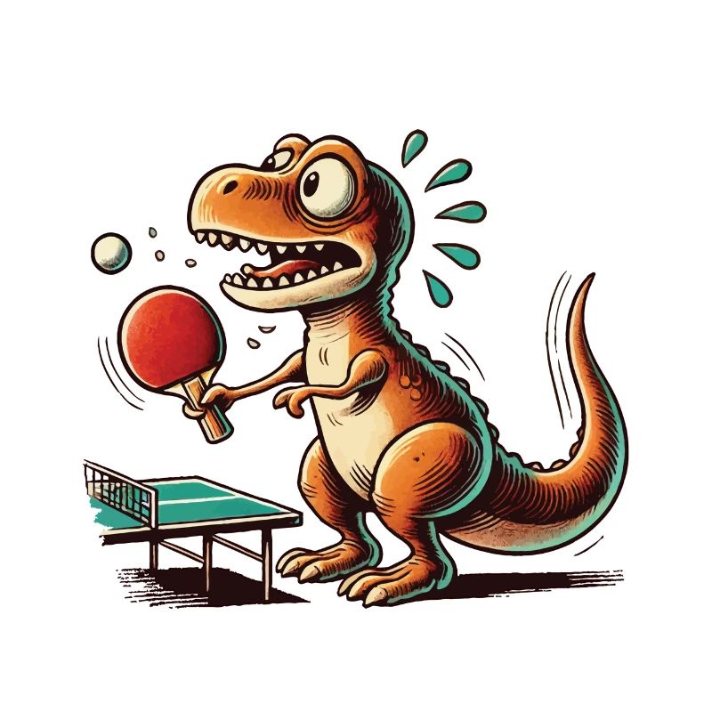Funny T-Rex Playing Table Tennis