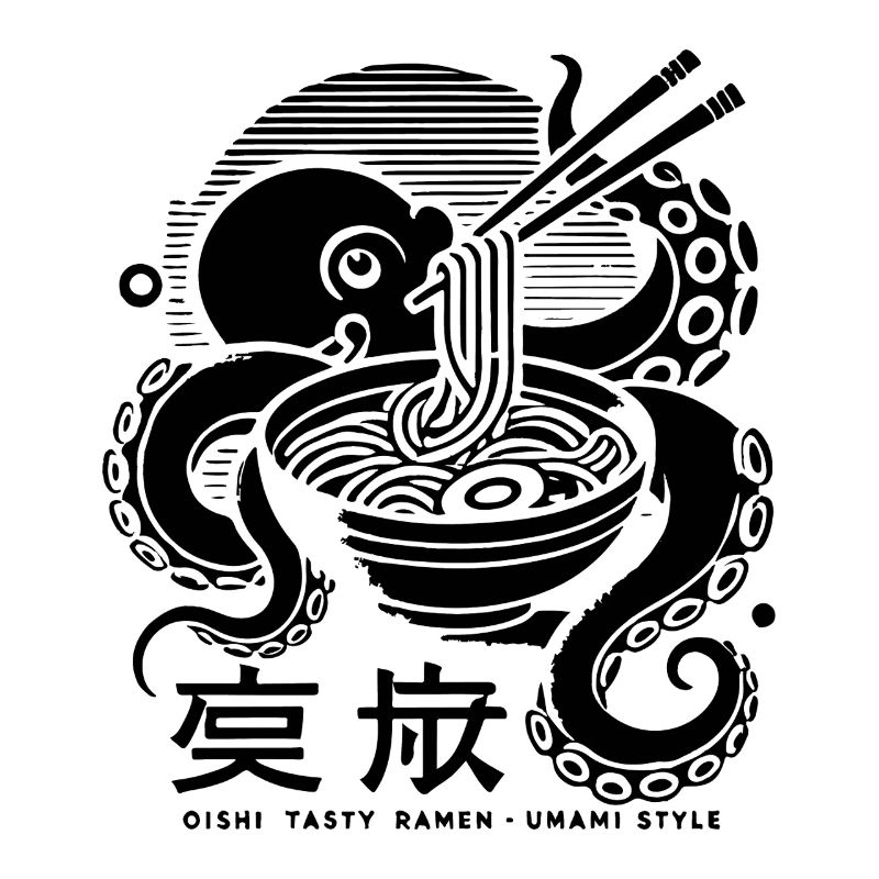 Octopus Eats Ramen Japan Retro Ukiyo-E