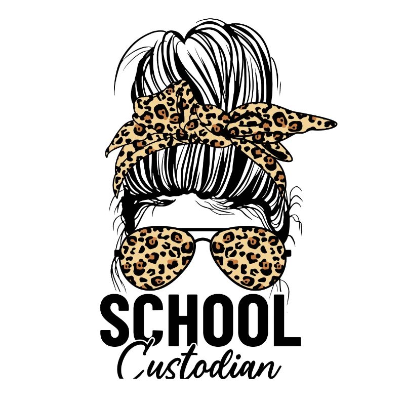 School Custodian Messy Bun Leopard Funny