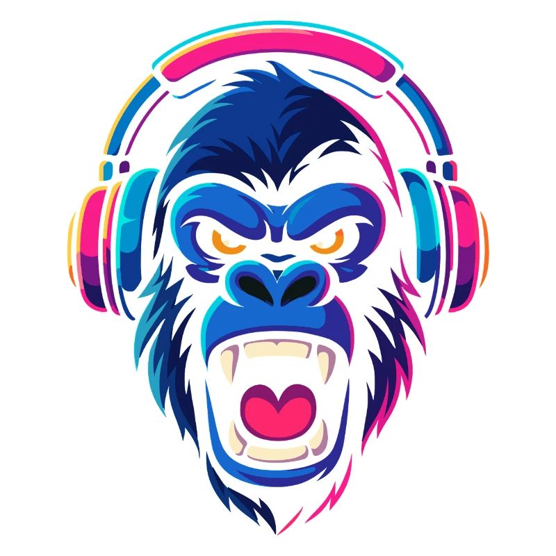 Neon Gorilla mit Kopfhörern