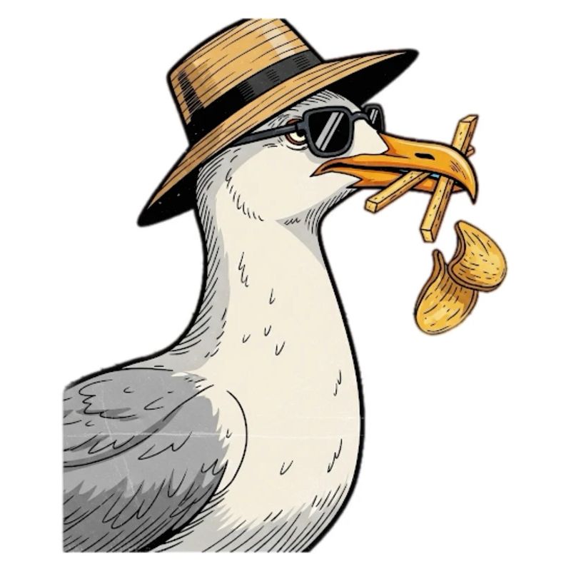 Karikaturer Seemöwe mit Sommerhut