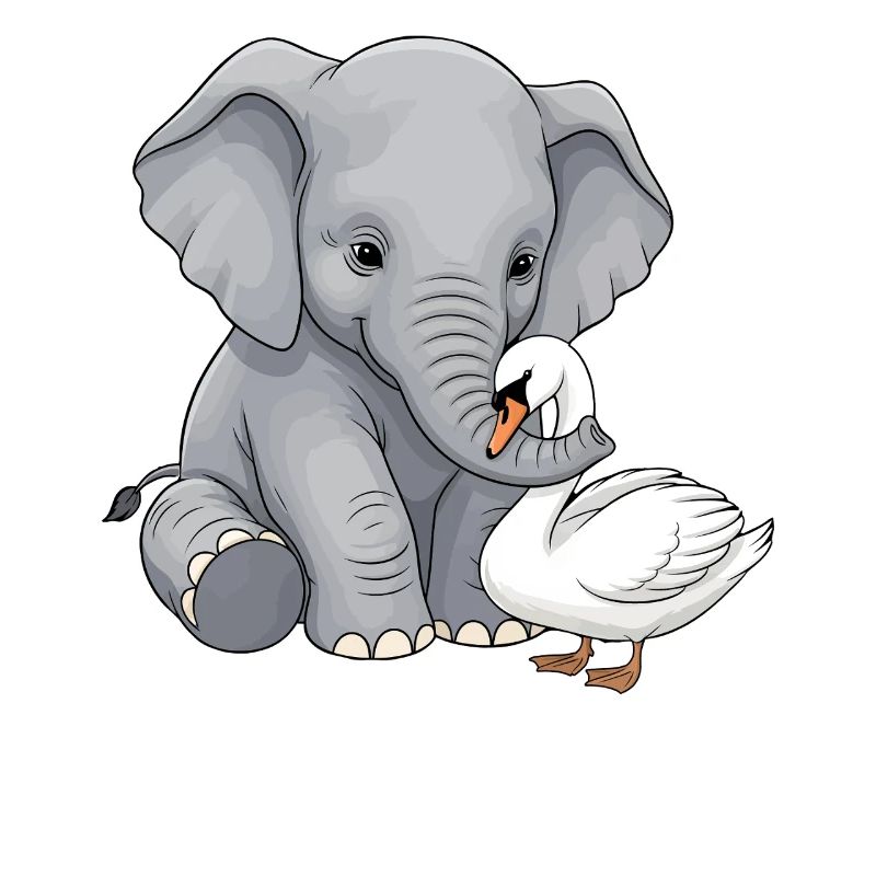 Süßer Elefantenfreund mit Gans