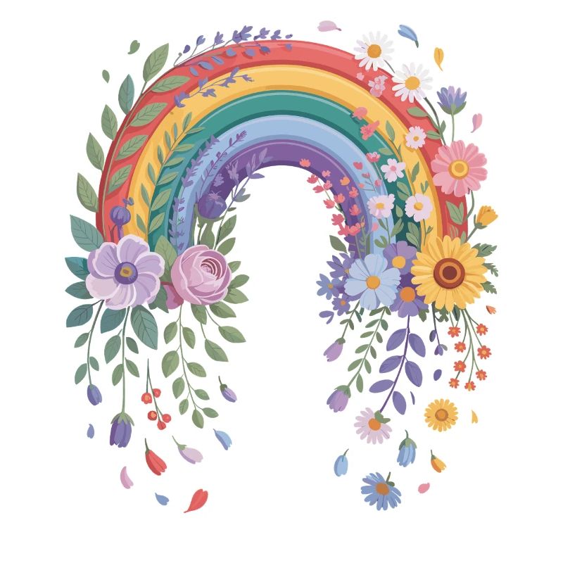 Verspielter Regenbogen mit Blumen