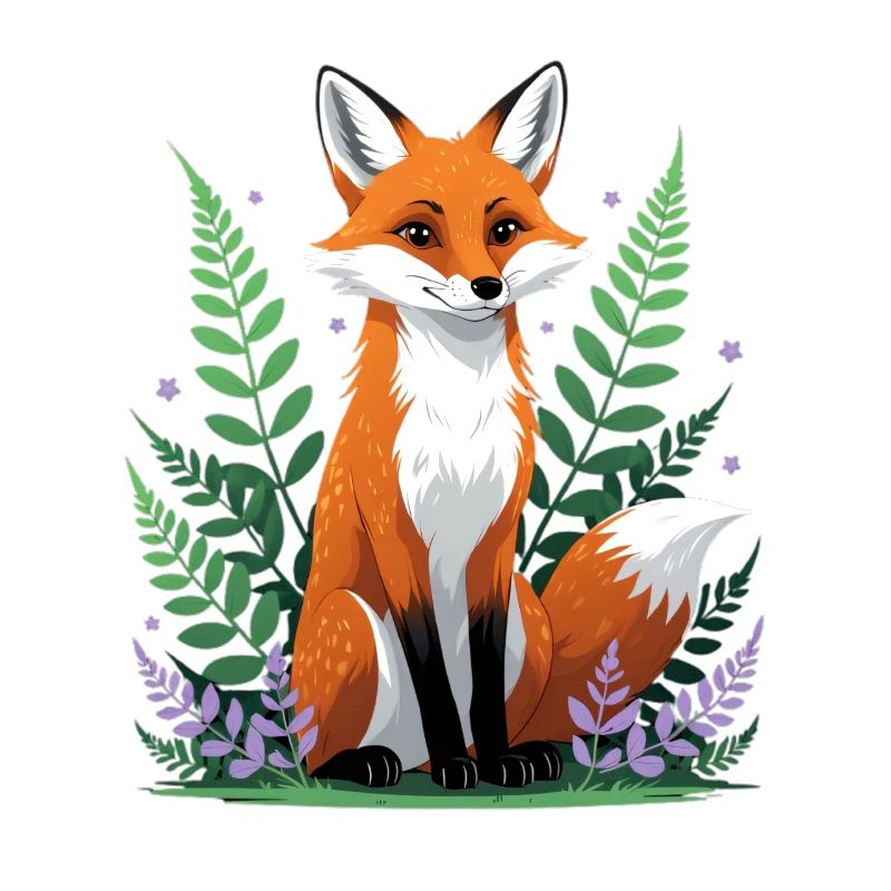 Wald-Fuchs mit Blumen und Blättern