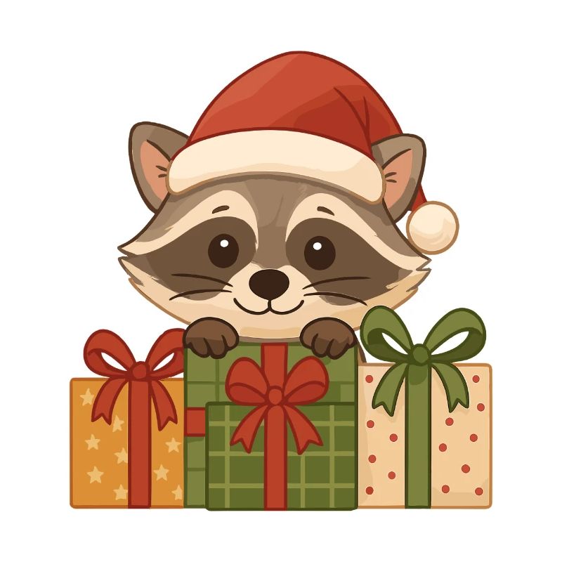 Weihnachts Waschbär mit Geschenken